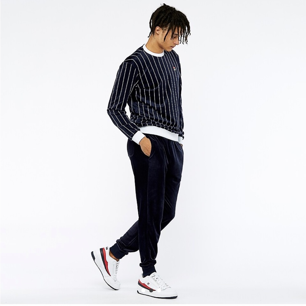 FILA Valencia Black Velour Striped Crew Sweatshirt Size XXL - Picture 2 of 6